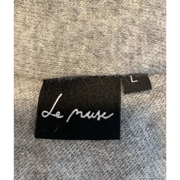 Le Muse Wool Blend Sweater Gray Dolman Sleeve Tie Collar Large - Picture 8 of 10